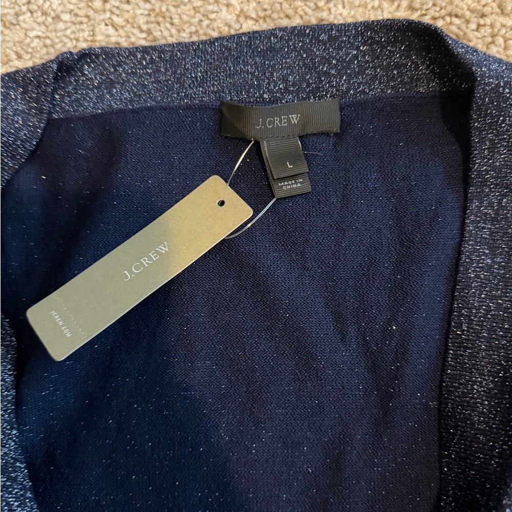 J.Crew Lurex Wrap Sweater Navy Shimmer Wool Blend Size L NWT - Picture 6 of 8